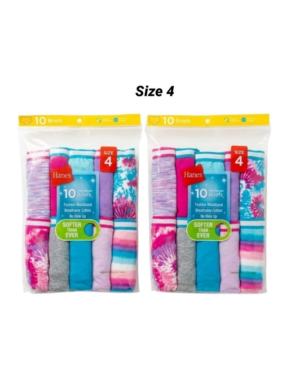 Girls Hanes Super Soft Cotton Tagless Briefs Underwear Pack 20 Pair Size 4 NEW